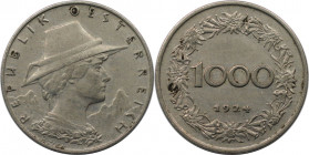 RDR – Habsburg – Österreich, REPUBLIK ÖSTERREICH. 1000 Kronen 1924. Kupfer-Nickel. KM 2843. Fast Vorzüglich