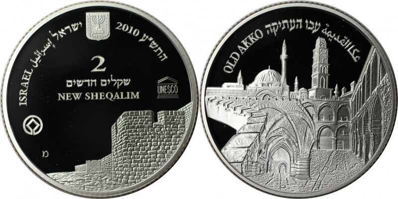 Weltmünzen und Medaillen, Israel. Stadtansicht von Akko. 2 New Sheqalim 2010. 28...