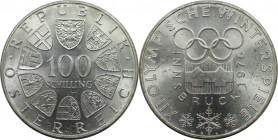 RDR – Habsburg – Österreich, REPUBLIK ÖSTERREICH. XII Olympische Winterspiele, Innbruck 1976 - Emblem. 100 Schilling 1974. 24,0 g. 0.640 Silber. 0.49 ...