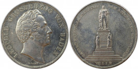 Altdeutsche Münzen und Medaillen, BADEN. BADEN-DURLACH. Karl Leopold Friedrich (1830-1852). Vereinsdoppeltaler 1844, Carl-Friedrich-Denkmal. Silber. A...