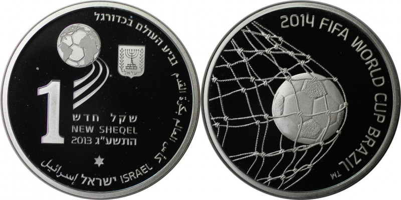 Weltmünzen und Medaillen, Israel. Fußball WM Brasilien. 1 New Sheqel 2013. 14,40...