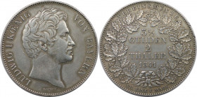 Altdeutsche Münzen und Medaillen, BAYERN / BAVARIA. Ludwig I. (1825-1848). Doppeltaler 1841. Silber. Dav. 584, AKS 73, Kahnt 100, Thun 73. Vorzüglich...