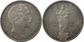 Altdeutsche Münzen und Medaillen, BAYERN / BAVARIA. Maximilian II. (1848-1864). Doppelgulden 1855, Mariensäule in München. Silber. AKS 168. Vorzüglich...