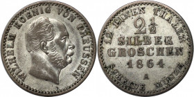 Altdeutsche Münzen und Medaillen, BRANDENBURG IN PREUSSEN. Wilhelm I. (1861-1888). 2 1/2 Silbergroschen 1864 A. Silber. Jaeger 90, AKS 102. Sehr schön...
