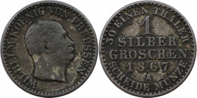 Altdeutsche Münzen und Medaillen, BRANDENBURG IN PREUSSEN. Wilhelm I. (1861-1888). 1 Silbergroschen 1867 A. Silber. Jaeger 89, AKS 103. Sehr Schön