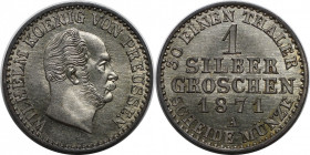 Altdeutsche Münzen und Medaillen, BRANDENBURG IN PREUSSEN. Wilhelm I. (1861-1888). 1 Silbergroschen 1871 A. Billon. KM 485.1, AKS 103. Stempelglanz