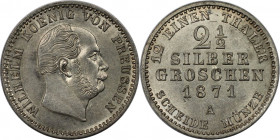 Altdeutsche Münzen und Medaillen, BRANDENBURG IN PREUSSEN. Wilhelm I. (1861-1888). 2 1/2 Silbergroschen 1871 A. Billon. KM 486, AKS 102. Stempelglanz