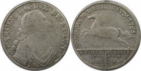 Altdeutsche Münzen und Medaillen, BRAUNSCHWEIG - WOLFENBÜTTEL. Karl I. (1735-1780). 2/3 Taler 1765 IDB. Silber. KM 973.1. Schön-sehr schön, Kl. Henkel...