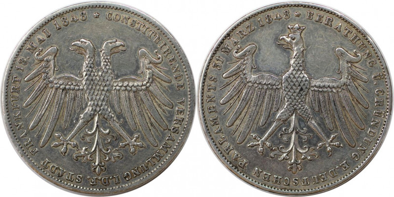 Altdeutsche Münzen und Medaillen, FRANKFURT - STADT. Doppelgulden 1848. Silber. ...