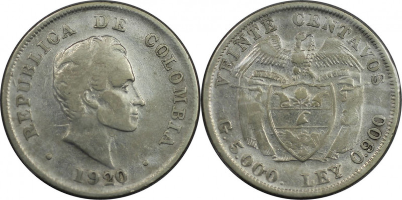 Weltmünzen und Medaillen, Kolumbien / Colombia. Simon Bolivar. 20 Centavos 1920....