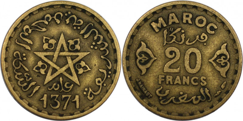 Weltmünzen und Medaillen, Marokko / Morocco. Mohammed V. 20 Francs 1952 (AH 1371...