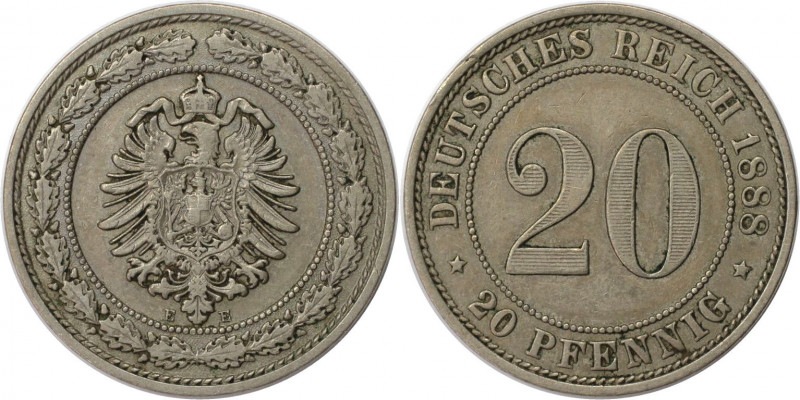 Deutsche Münzen und Medaillen ab 1871, REICHSKLEINMÜNZEN. 20 Pfenning 1888 E. Ku...