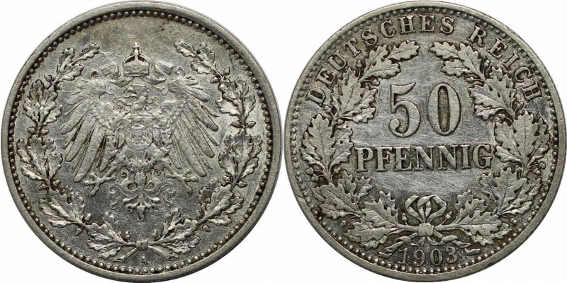 Deutsche Münzen und Medaillen ab 1871, REICHSKLEINMÜNZEN. 50 Pfennig 1903 A. Sil...