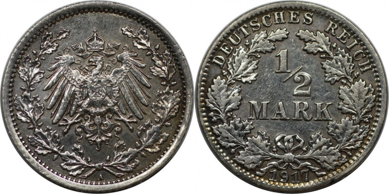 Deutsche Münzen und Medaillen ab 1871, REICHSKLEINMÜNZEN. 1/2 Mark 1917 A. Silbe...