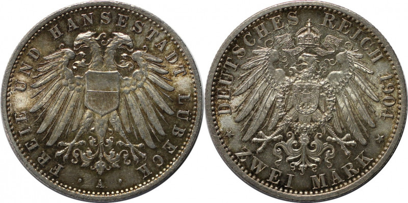 Deutsche Münzen und Medaillen ab 1871, REICHSSILBERMÜNZEN, Lübeck. 2 Mark 1904 A...