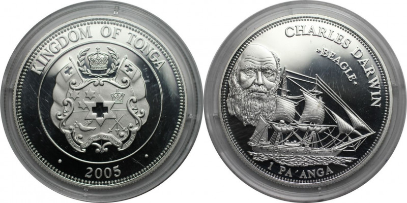 Weltmünzen und Medaillen, Tonga. CHARLES DARWIN. 1 Pa'anga 2005. 31,47 g. 0.925 ...