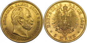 Deutsche Münzen und Medaillen ab 1871, REICHSGOLDMÜNZEN, Preußen. Wilhelm I. (1861-1888). 5 Mark 1877 A. 1,99 g. 0.900 Gold. 0.0576 OZ. KM 507. Fast S...