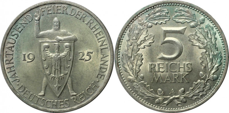 Deutsche Münzen und Medaillen ab 1871, WEIMARER REPUBLIK. 5 Reichsmark 1925 A, a...