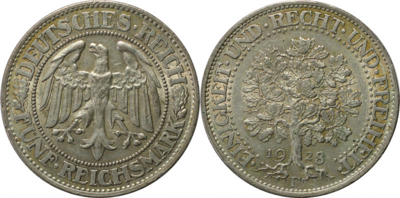 Deutsche Münzen und Medaillen ab 1871, WEIMARER REPUBLIK. 5 Reichsmark 1928 F. E...