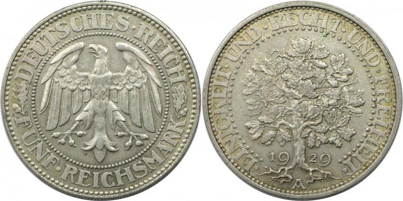 Deutsche Münzen und Medaillen ab 1871, WEIMARER REPUBLIK. 5 Reichsmark 1929 A. E...