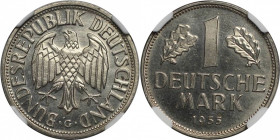 Deutsche Münzen und Medaillen ab 1945, BUNDESREPUBLIK DEUTSCHLAND. 1 Mark 1955 G. Kupfer-Nickel. Jaeger 385. NGC MS-66