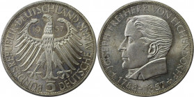 Deutsche Münzen und Medaillen ab 1945, BUNDESREPUBLIK DEUTSCHLAND. 5 Mark 1957 J, zum 100. Todestag von Joseph Freiherr von Eichendorff (1788-1857). S...