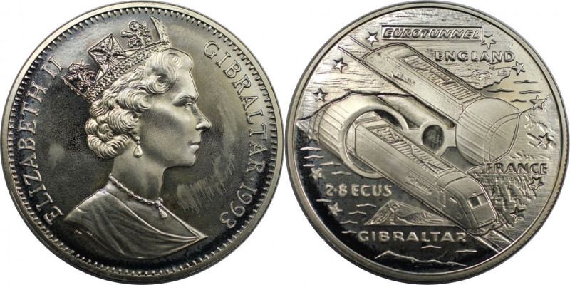 Europäische Münzen und Medaillen, Gibraltar. Eurotunnel. 2.8 Ecus 1993. Kupfer-N...