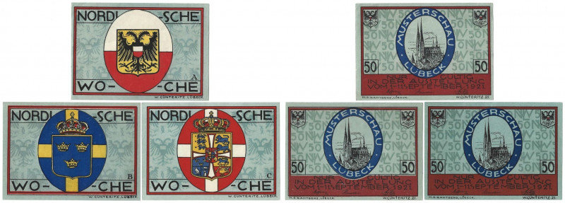 Banknoten, Deutschland / Germany, Lots und Sammlungen. Musterschau Lübeck 3 x 50...