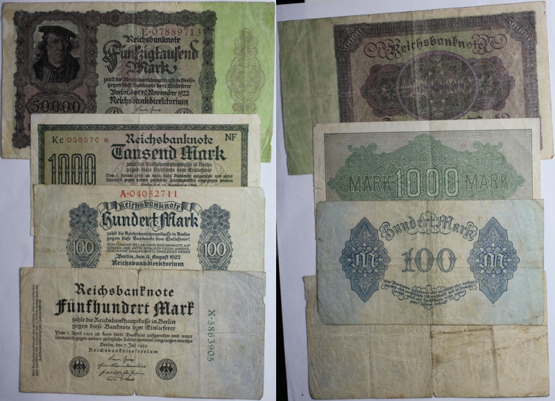 Banknoten, Deutschland / Germany, Lots und Sammlungen. Reichsbanknote. 100, 500,...