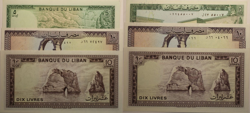 Banknoten, Libanon / Lebanon, Lots und Sammlungen. 5 Livres 1986, P.062d, 2 x 10...