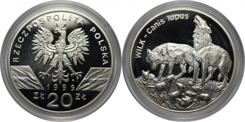 Europäische Münzen und Medaillen, Polen / Poland. Wolfsfamilie. 20 Zlotych 1999....