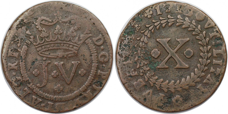 Europäische Münzen und Medaillen, Portugal. Johann V. 10 Reis 1713. Kupfer. KM 1...