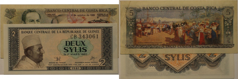 Banknoten, Lots und Sammlungen Banknoten. Guinee 2 Sylis 1981, Costa Rica 10 Col...