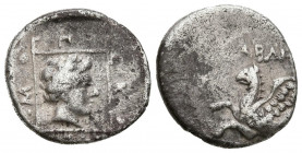 TRACIA, Abdera. Dracma. (Ar. 2,43g/16mm). 336-311 a.C. (HGC 3, 1227). Anv: Grifo a izquierda, alrededor leyenda griega. Rev: Cabeza laureada de Apolo ...