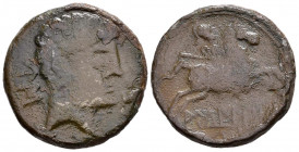 ARCAILICOS (Zonia de Soria-Guadalajara). As. (Ae. 9,98g/25mm). 120-80 a.C. (FAB-71). Anv: Cabeza masculina a derecha, delante delfín, detrás letras ib...