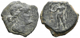 COLONIA PATRICIA (Córdoba). Semis. (Ae. 4,38g/20mm). 50 a.C. (FAB-1986). Anv: Cabeza diademada de Venus a derecha. Rev: Cupido con cornucopia y antorc...