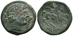 SECAISA (Segeda, Zaragoza). As. (Ae. 18,27g/31mm). 120-20 BC (FAB-2121). Anv: Cabeza masculina a derecha, detrás letras ibéricas: SE, delante delfín. ...