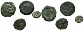 Conjnto formado por 4 bronces, 2 Ases de Carmo y Iulia Traducta, 1 Semis de Irippo y 1 Plomo monetiforme. Diferentes estados de conservación. A EXAMIN...