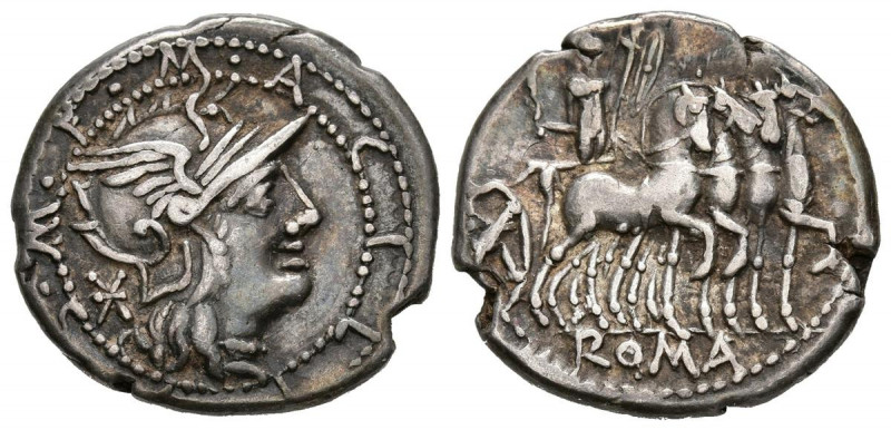 GENS ACILIA. Denario. (Ar. 3,91g/19mm). 130 a.C. Roma. (FFC 93; Crawford 255/1)....