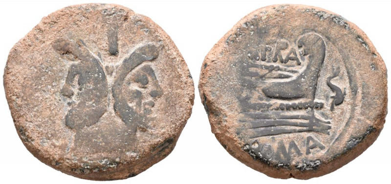 GENS AFRANIA. As. (Ae. 22,28g/32mm). 150 a.C. Roma. (Crawford 206/2). Anv: Cabez...