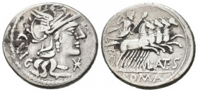 GENS ANTESTIA. Denario. (Ar. 4,24g/20mm). 136 a.C. Roma. (FFC 151; Crawford 238/1). Anv: Cabeza de Roma a derecha, detrás leyenda: GRAG, delante estre...