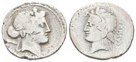 GENS CASSIA. Denario. (Ar. 2,83g/18mm). 78 a.C. Hispania. (FFC 556; Crawford 386/1). Cabeza de Libero Baco a derecha coronada de liras, detrás tirso. ...