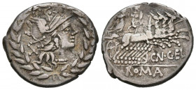 GENS GELLIA. Denario. (Ar. 3,88g/20mm). 138 a.C. Roma. (FFC 740; Crawford 232). Anv: Cabeza de Roma a derecha, detrás X, todo ello rodeado por corona ...