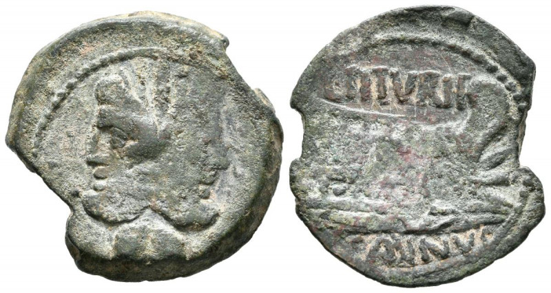 GENS TITURIA. As. (Ae. 9,37g/27mm). 89 a.C. Roma. (Crawford 344/4b). Anv: Cabeza...