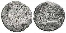 VETTIUS. Quinario. (Ar. 1,69g/14mm). 99 a.C. Roma. (Crawford 331/1). Anv: Cabeza laureada de Júpiter a derecha, detrás K. Rev: Victoria coronando trof...