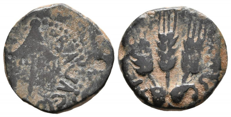 JUDAEA, Agripa I. Prutah. (Ae. 2,57g/16mm). 37-44 d.C. Jerusalem. (Seaby 5567). ...