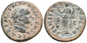 TITO. Dupondio. (Ae. 11,24g/27mm). 74 d.C. Roma. (RIC 742). Anv: Busto radiado de Tito a derecha, alrededor leyenda: T CAESAR IMP COS III CENS. Rev: F...