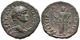 DOMICIANO. As. (Ae. 13,58g/28mm). 73-74 d.C. Roma. (RIC 658). Anv: Busto laureado y drapeado de Domiciano a derecha, alrededor leyenda: CAESAR AVG F D...
