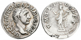 TRAJANO. Denario. (Ar. 3,23g/20mm). 98-99 d.C. Roma. (RIC 6). Anv: Cabeza laureada de Trajano a derecha, alrededor leyenda: IMP CAES NERVA TRAIAN AVG ...