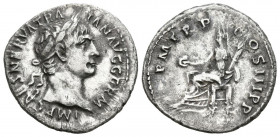 TRAJANO. Denario. (Ar. 3,18g/19mm). 100 d.C. Roma. (RIC 41). Anv: Cabeza laureada de Trajano a derecha, alrededor leyenda: IMP CAES NERVA TRAIAN AVG G...
